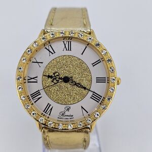 Ronica Women Watch 42MM Roman Numerals White Dial Gold Leather Bands New Battery